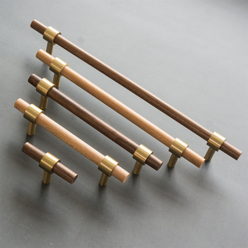 Walnut & Beech Wooden Liberty Hardware Cabinet Pulls With Brass Base