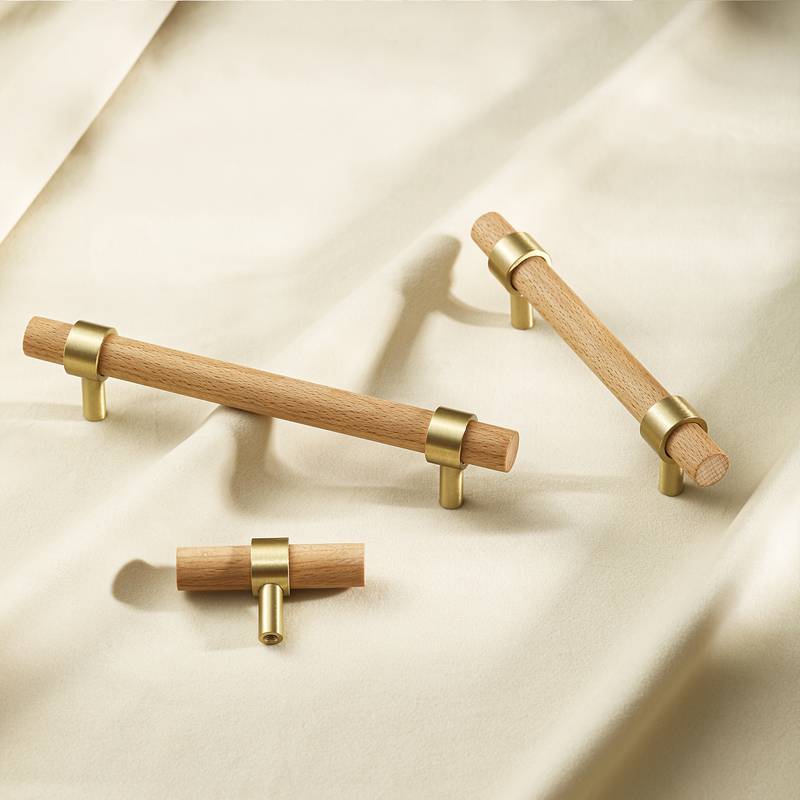 Walnut & Beech Wooden Liberty Hardware Cabinet Pulls With Brass Base