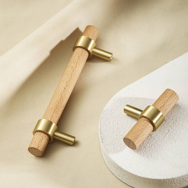 Walnut & Beech Wooden Liberty Hardware Cabinet Pulls With Brass Base