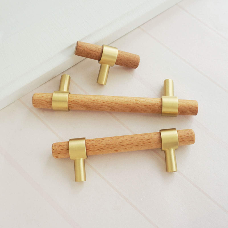 Walnut & Beech Wooden Liberty Hardware Cabinet Pulls With Brass Base