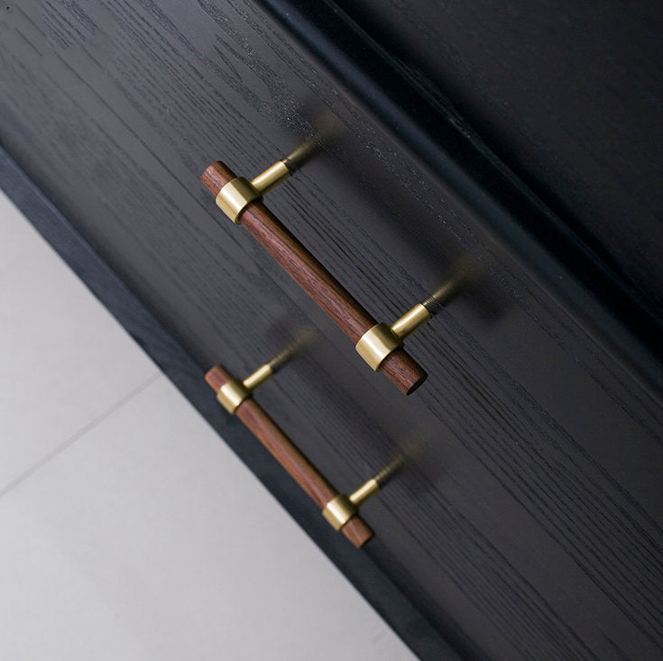 Walnut & Beech Wooden Liberty Hardware Cabinet Pulls With Brass Base