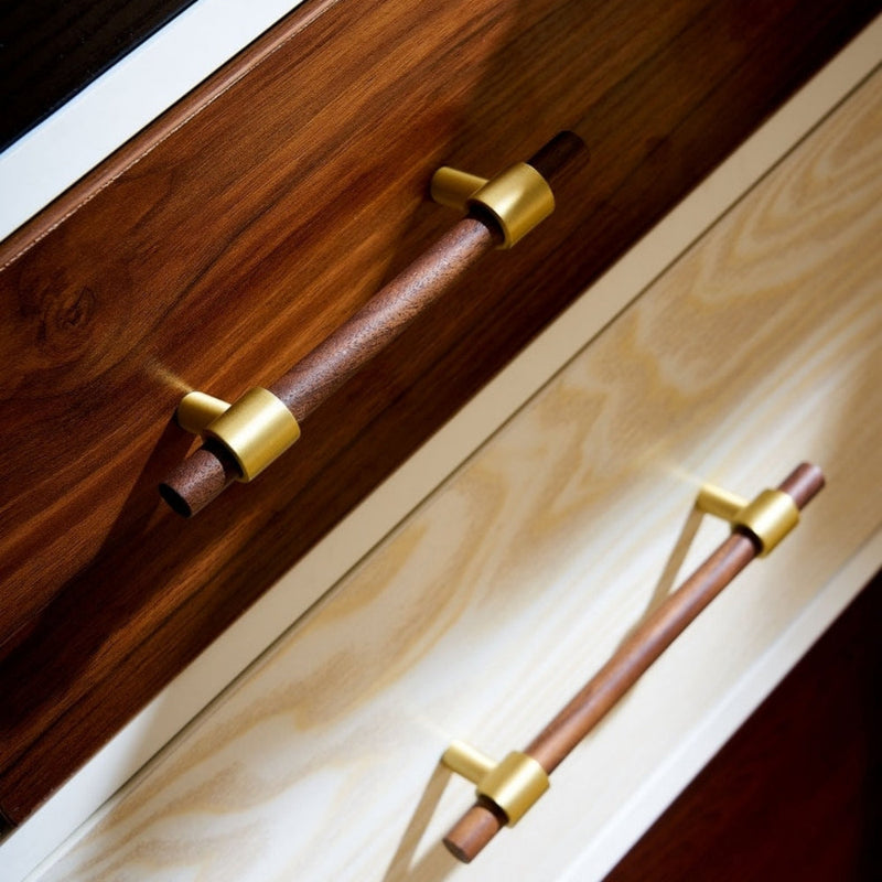 Walnut & Beech Wooden Liberty Hardware Cabinet Pulls With Brass Base