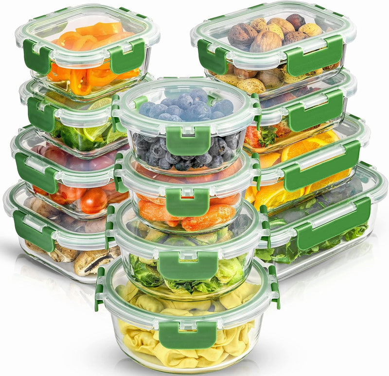 24 Piece Glass Food Storage Containers with Airtight Lids Set