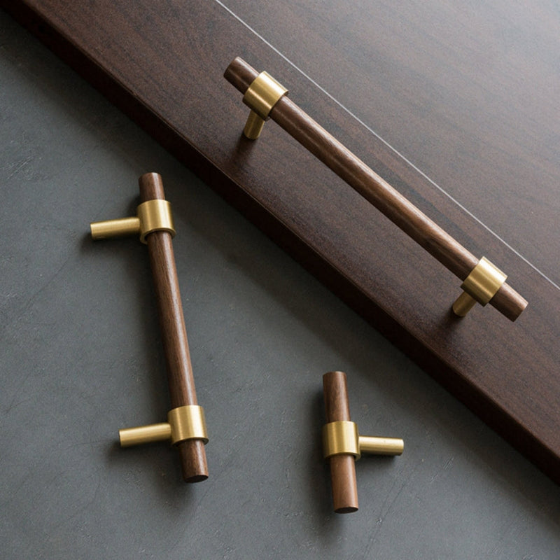 Walnut & Beech Wooden Liberty Hardware Cabinet Pulls With Brass Base