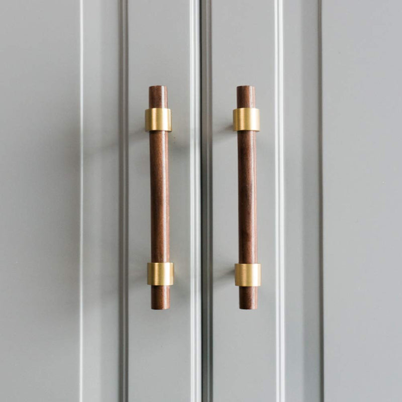 Walnut & Beech Wooden Liberty Hardware Cabinet Pulls With Brass Base