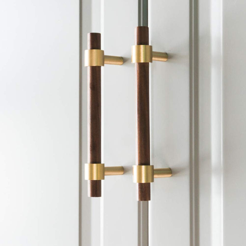 Walnut & Beech Wooden Liberty Hardware Cabinet Pulls With Brass Base