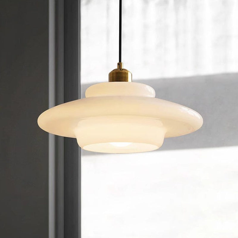 Miller Art Deco Frosted Milk Glass Pendant Light