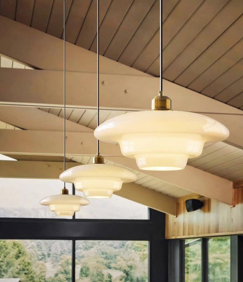 Miller Art Deco Frosted Milk Glass Pendant Light