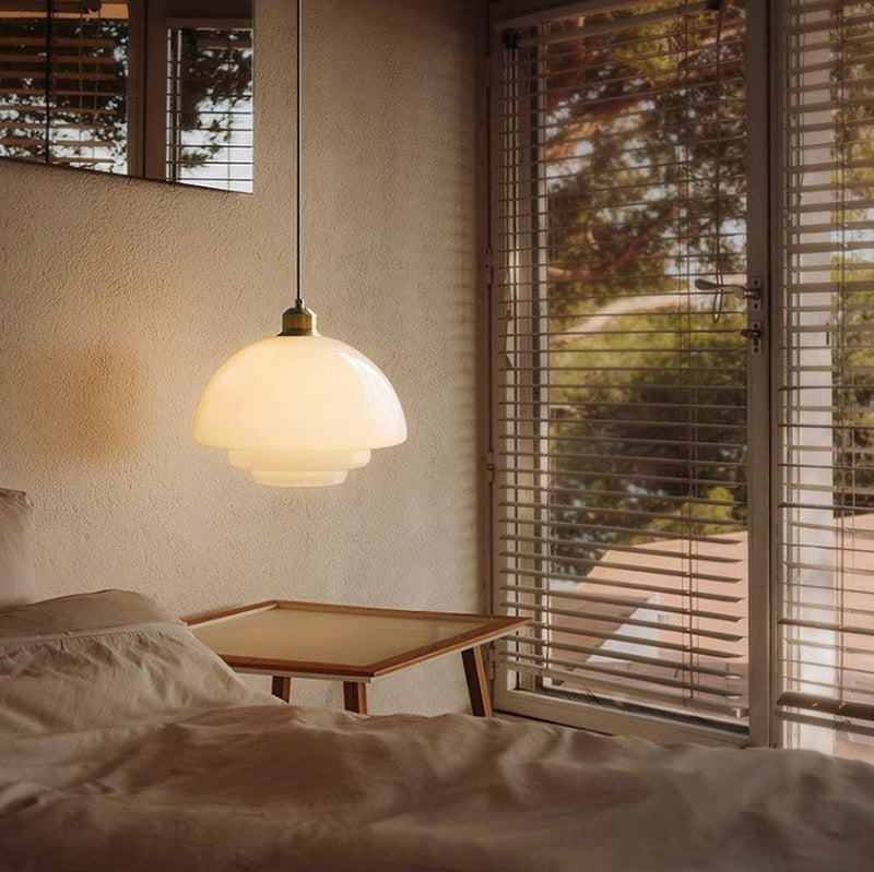 Miller Art Deco Frosted Milk Glass Pendant Light