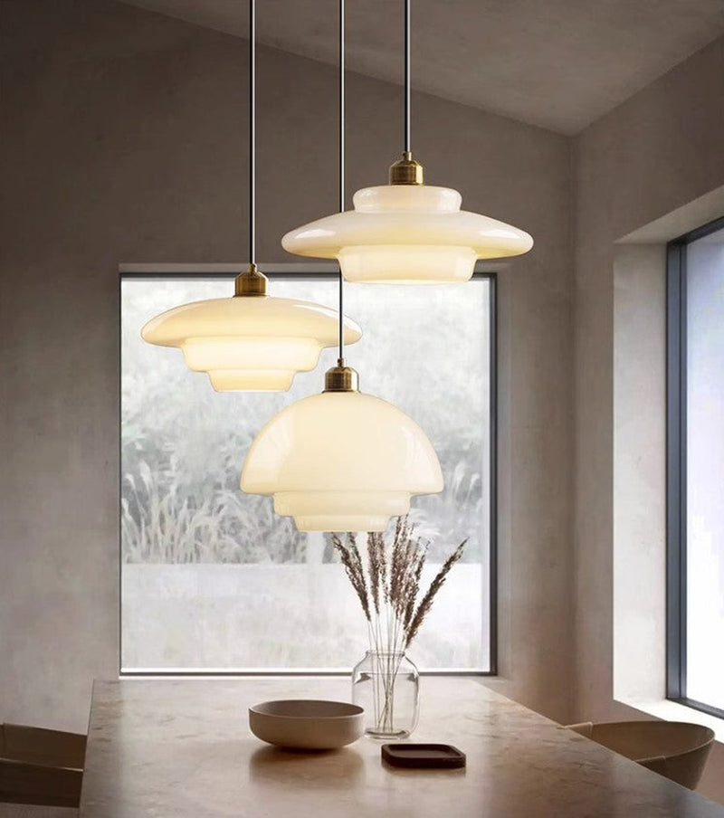 Miller Art Deco Frosted Milk Glass Pendant Light