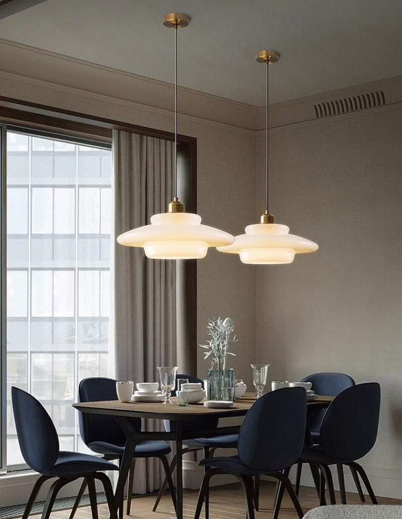 Miller Art Deco Frosted Milk Glass Pendant Light