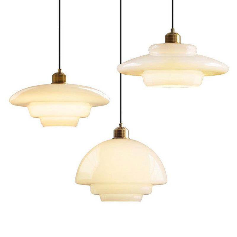 Miller Art Deco Frosted Milk Glass Pendant Light