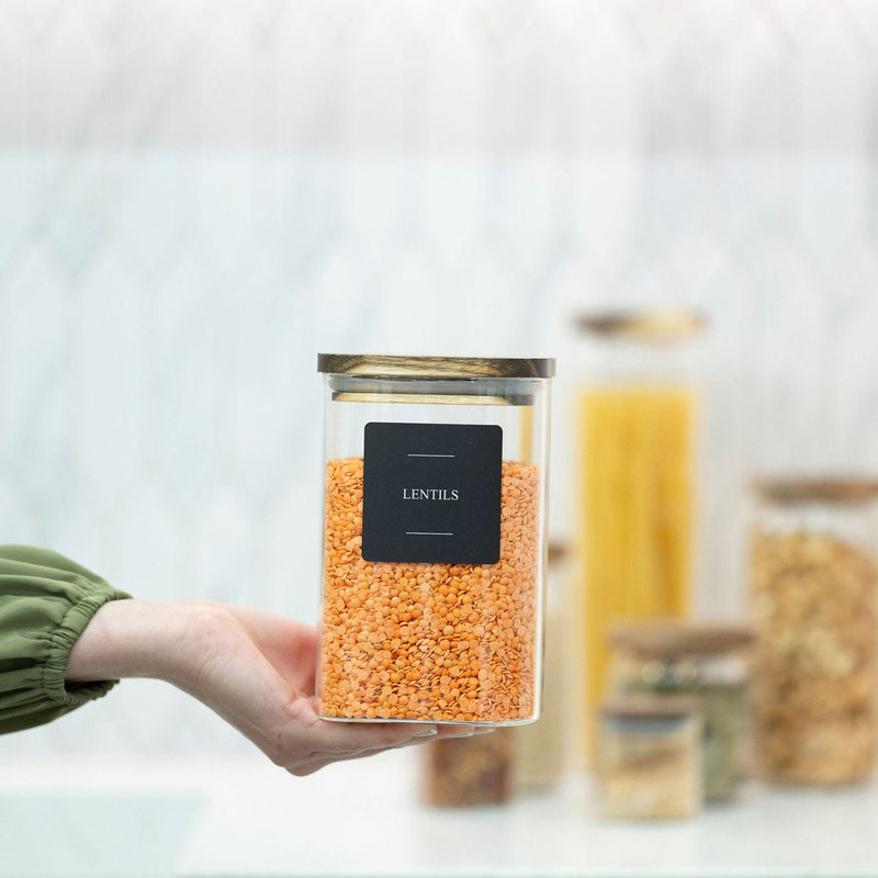 Square Glass Jars with Acacia Lids