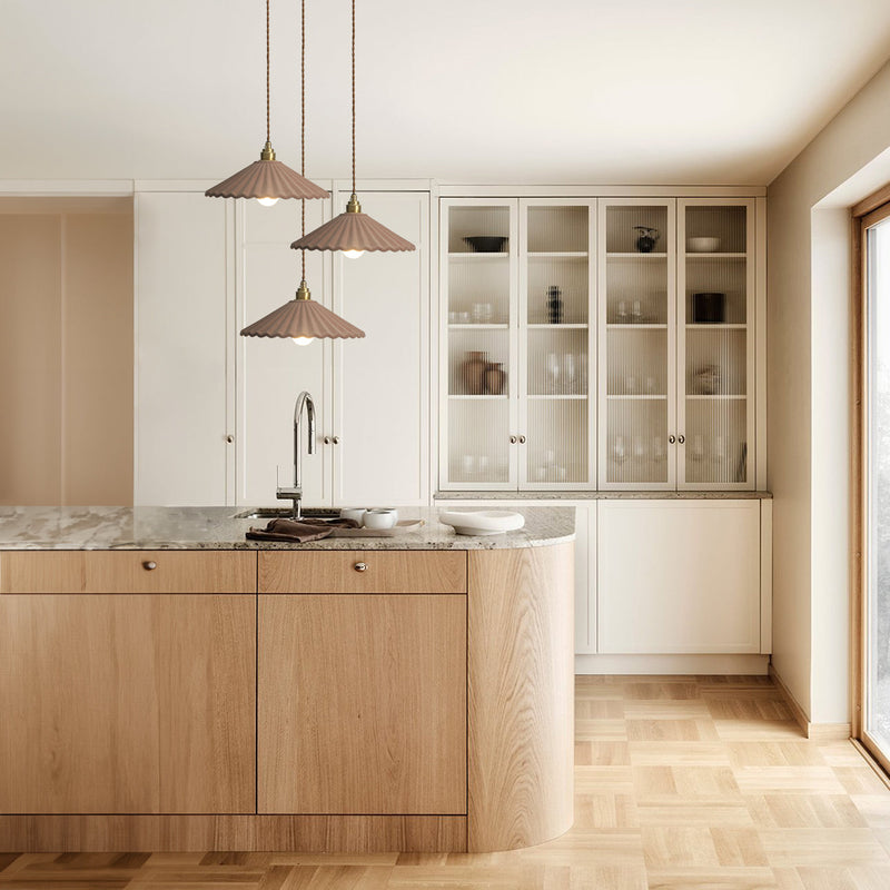 Café au Lait Velvet-Textured Fluted Porcelain Pendant Light