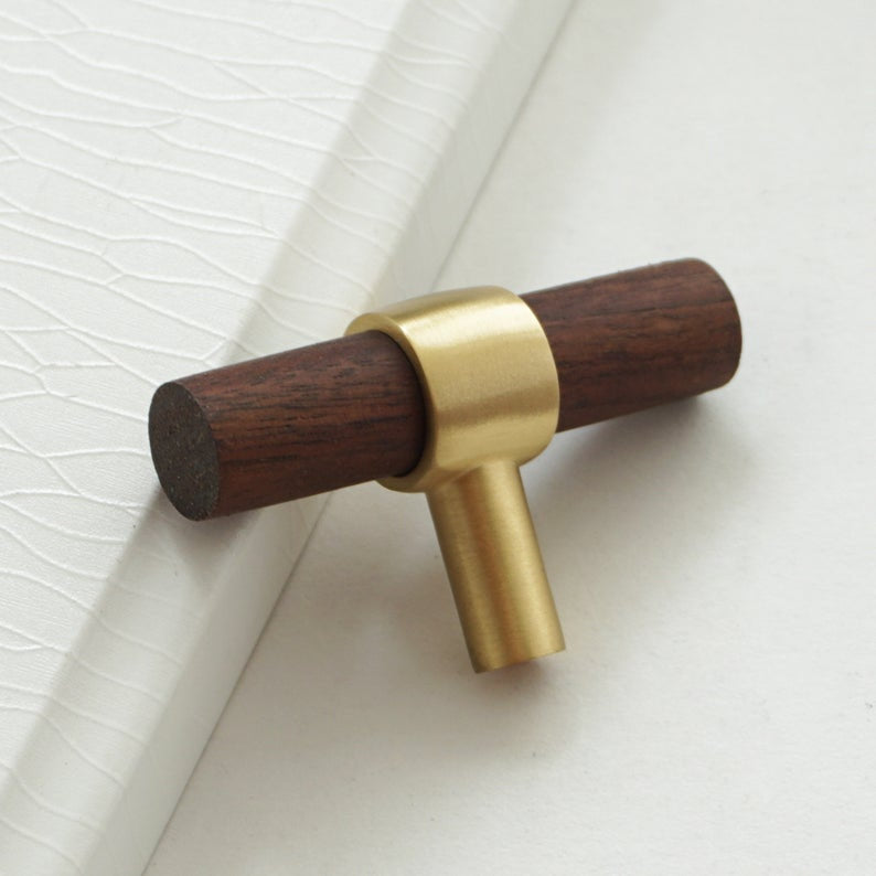 Walnut & Beech Wooden Liberty Hardware Cabinet Pulls With Brass Base