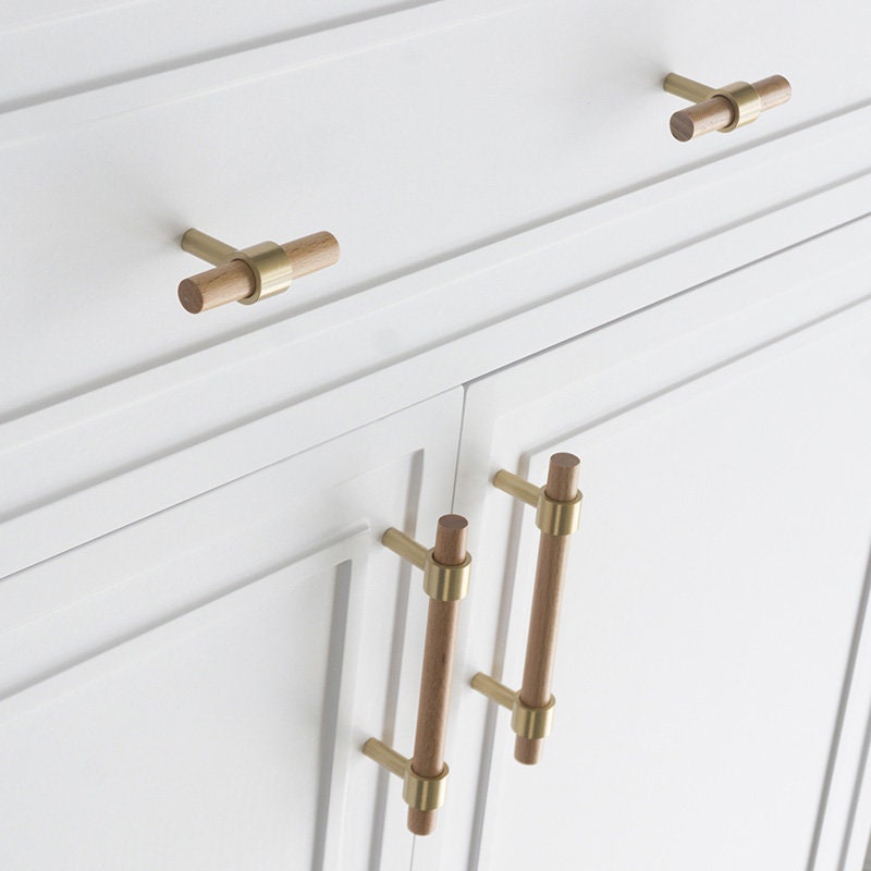 Walnut & Beech Wooden Liberty Hardware Cabinet Pulls With Brass Base