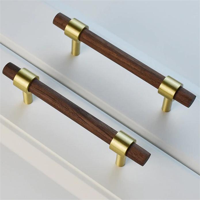 Walnut & Beech Wooden Liberty Hardware Cabinet Pulls With Brass Base