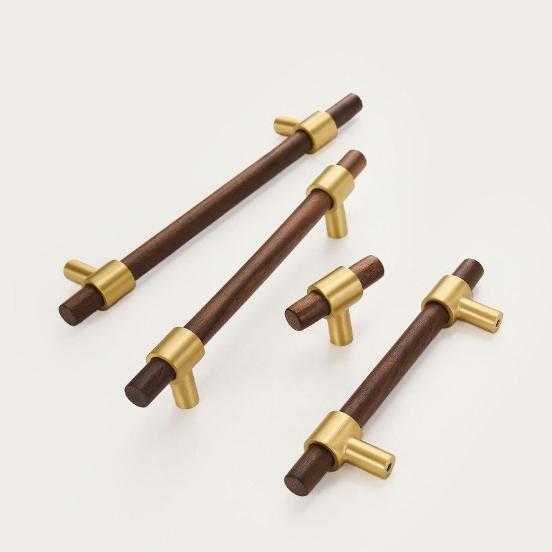 Walnut & Beech Wooden Liberty Hardware Cabinet Pulls With Brass Base