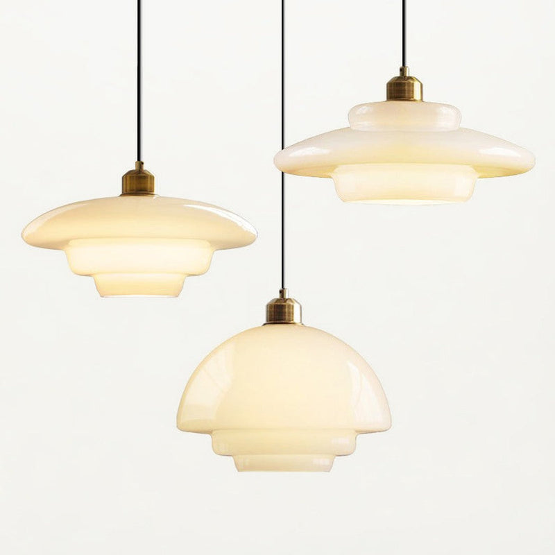 Miller Art Deco Frosted Milk Glass Pendant Light