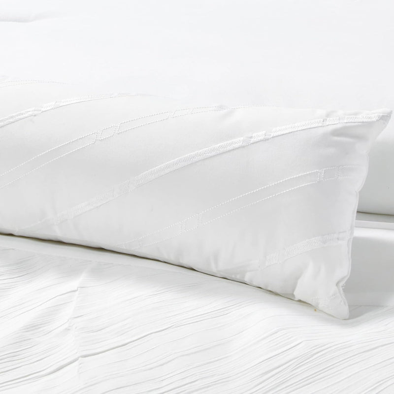 Sara White Textured Geometric Stripe Embroidered Lightweight Comforter Set