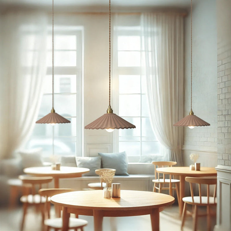 Café au Lait Velvet-Textured Fluted Porcelain Pendant Light