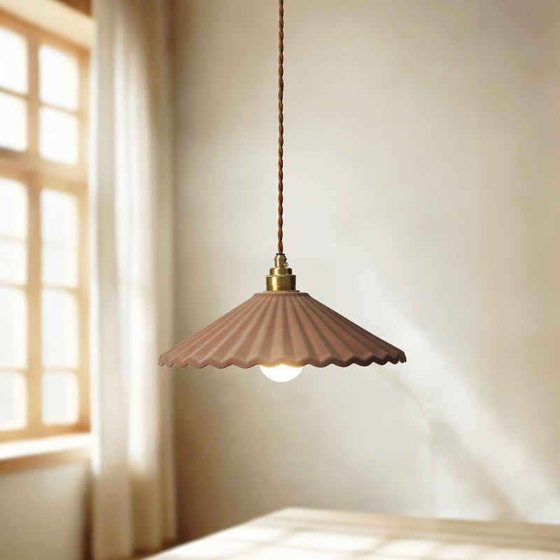 Café au Lait Velvet-Textured Fluted Porcelain Pendant Light