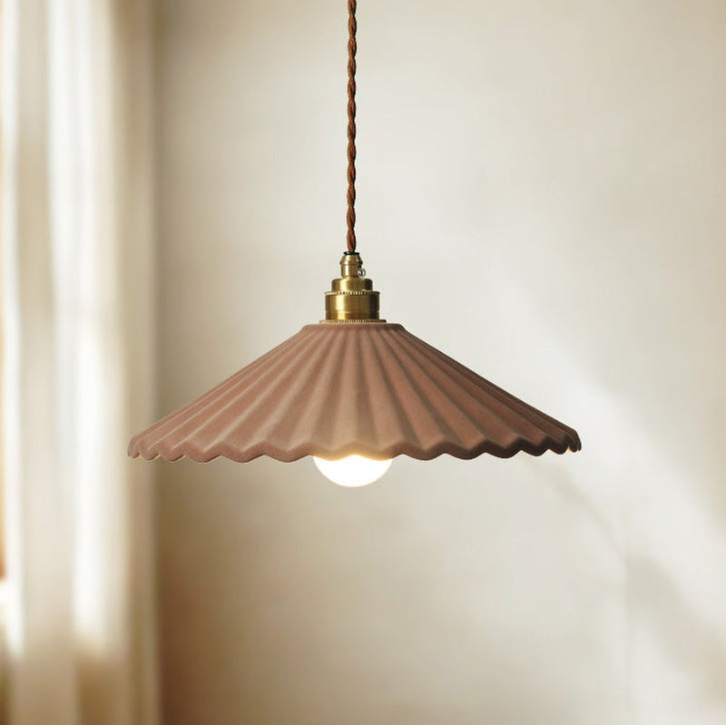 Café au Lait Velvet-Textured Fluted Porcelain Pendant Light